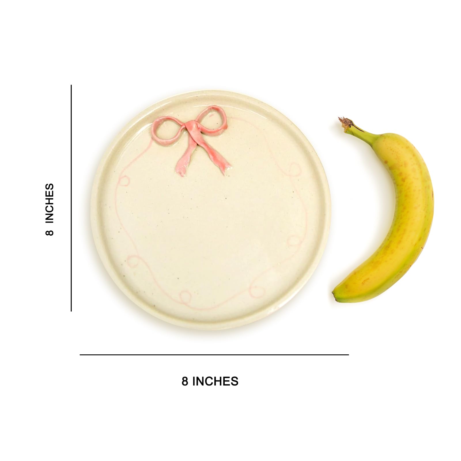Qshi Studio Cute Pink Bow Ceramic Plate | Microwave Safe | Cute Ceramic Bow Plate Gift For Best Friend, Birthday, Christmas & Sp